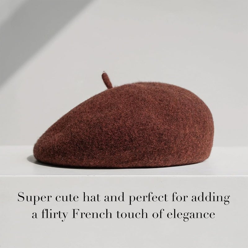 Sumolux Women Beret Hat Wool Vintage French Solid Color Classic Winter Cap - Image 2